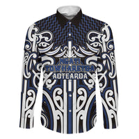 Custom Aotearoa Ngati Tuwharetoa Family Matching Summer Maxi Dress and Hawaiian Shirt Maori Tribal Pattern Mix Poutama LT05 Dad's Shirt - Long Sleeve Navy - Polynesian Pride