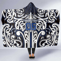 Custom Aotearoa Ngati Tuwharetoa Hooded Blanket Maori Tribal Pattern Mix Poutama LT05 One Size Navy - Polynesian Pride