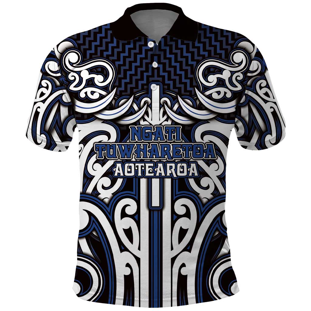 Custom Aotearoa Ngati Tuwharetoa Polo Shirt Maori Tribal Pattern Mix Poutama LT05 Navy - Polynesian Pride