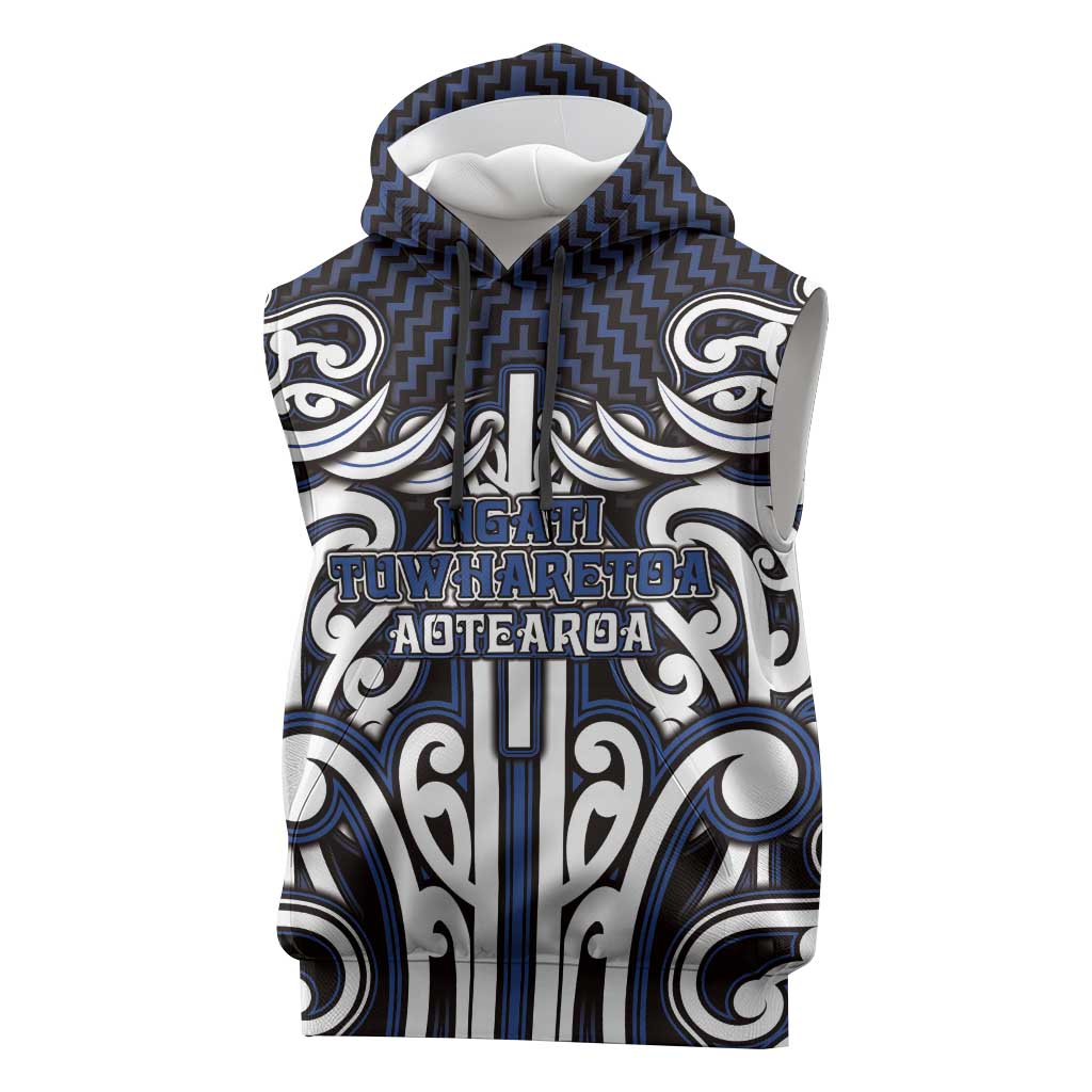 Custom Aotearoa Ngati Tuwharetoa Sleeveless Hoodie Maori Tribal Pattern Mix Poutama