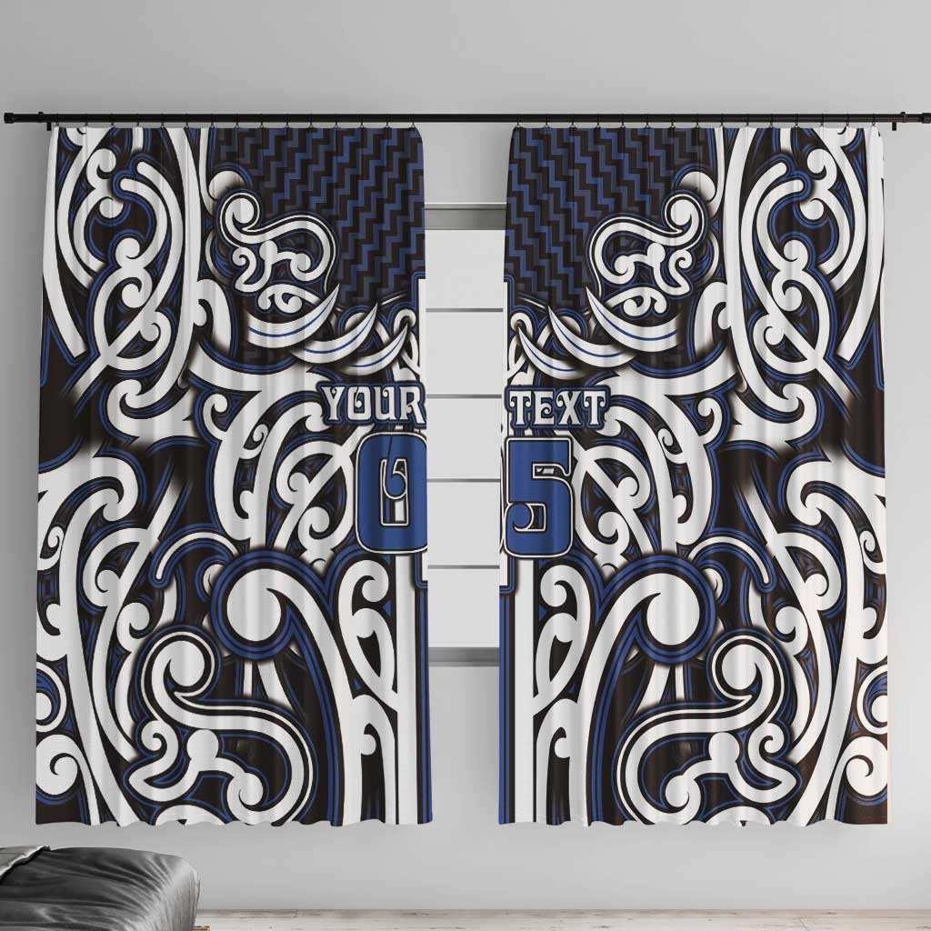 Custom Aotearoa Ngati Tuwharetoa Window Curtain Maori Tribal Pattern Mix Poutama LT05 With Hooks Navy - Polynesian Pride