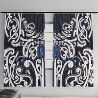 Custom Aotearoa Ngati Tuwharetoa Window Curtain Maori Tribal Pattern Mix Poutama LT05 With Hooks Navy - Polynesian Pride
