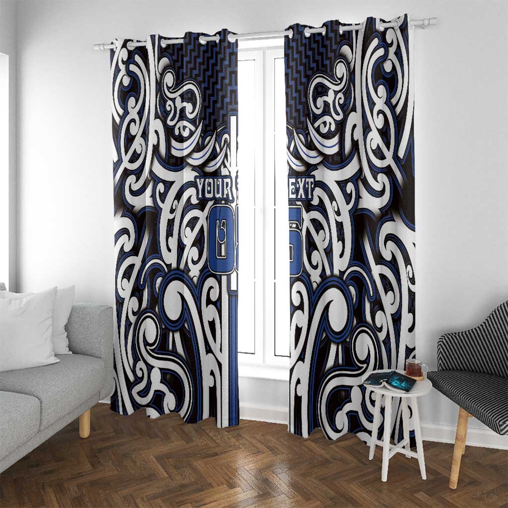 Custom Aotearoa Ngati Tuwharetoa Window Curtain Maori Tribal Pattern Mix Poutama LT05 With Grommets Navy - Polynesian Pride