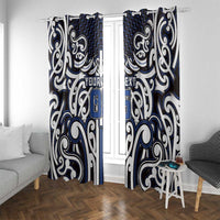 Custom Aotearoa Ngati Tuwharetoa Window Curtain Maori Tribal Pattern Mix Poutama LT05 With Grommets Navy - Polynesian Pride