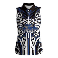 Custom Aotearoa Ngati Tuwharetoa Women Sleeveless Polo Shirt Maori Tribal Pattern Mix Poutama LT05 Female Navy - Polynesian Pride