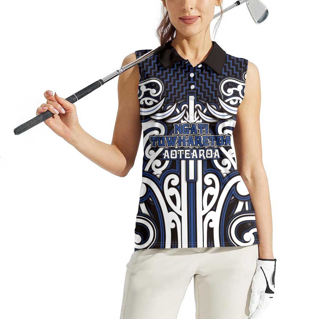 Custom Aotearoa Ngati Tuwharetoa Women Sleeveless Polo Shirt Maori Tribal Pattern Mix Poutama LT05 - Polynesian Pride