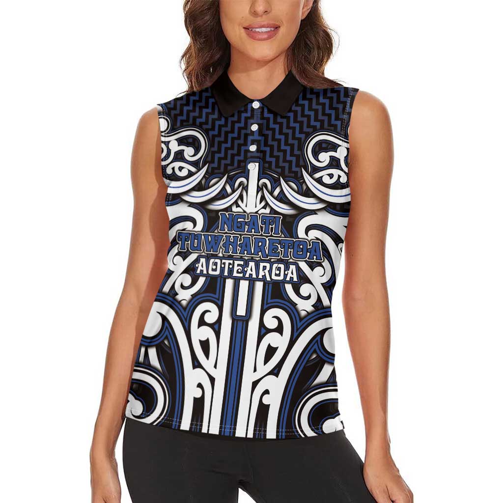 Custom Aotearoa Ngati Tuwharetoa Women Sleeveless Polo Shirt Maori Tribal Pattern Mix Poutama LT05 - Polynesian Pride