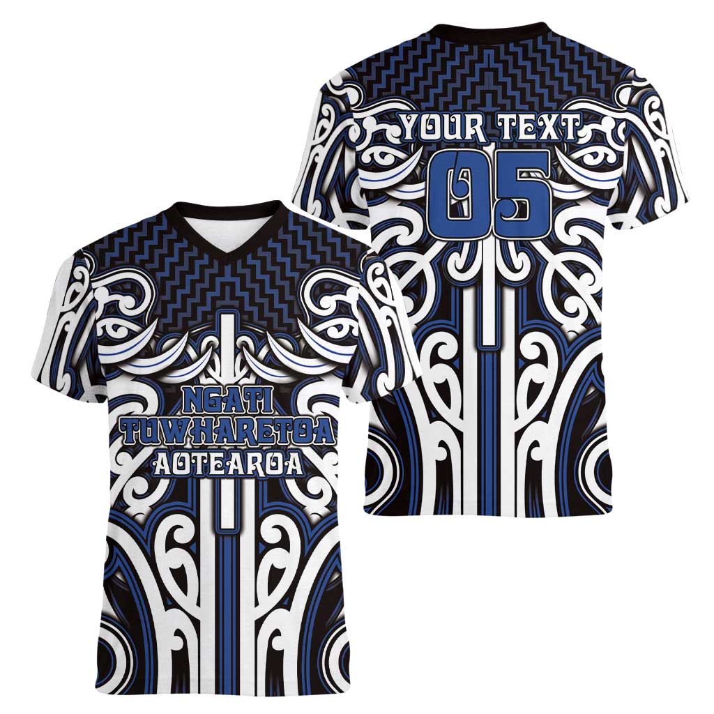 Custom Aotearoa Ngati Tuwharetoa Women V-Neck T-Shirt Maori Tribal Pattern Mix Poutama LT05 - Polynesian Pride