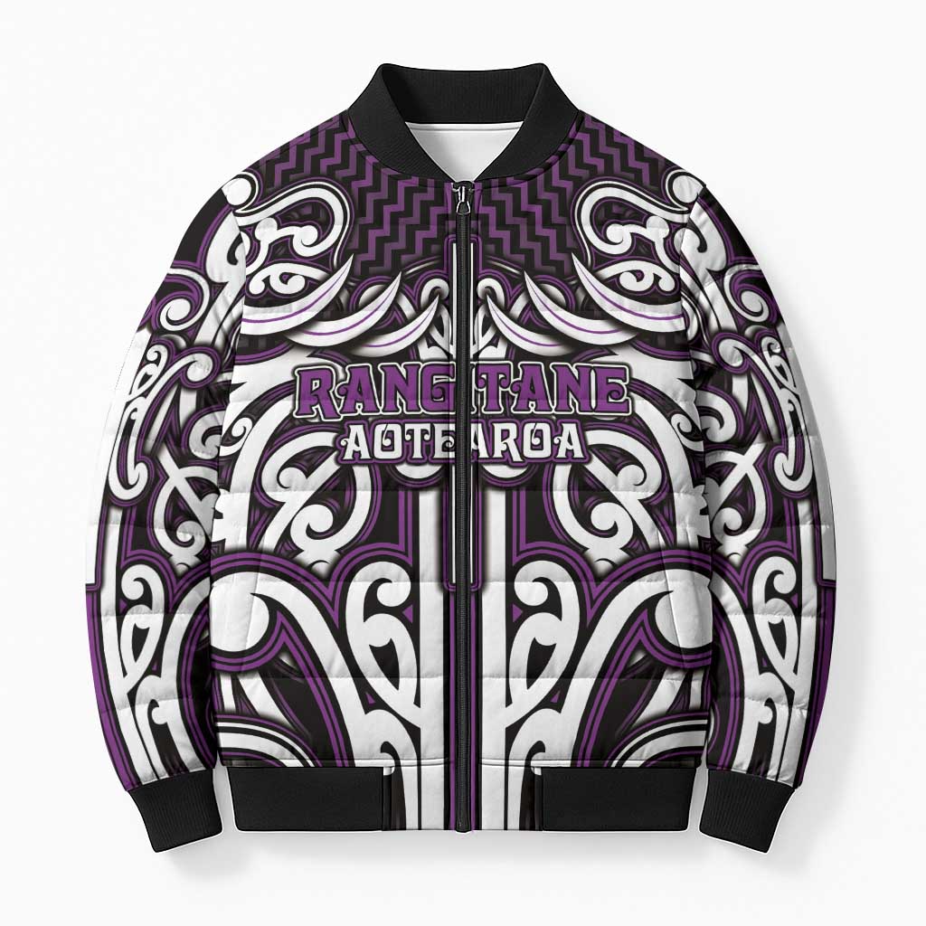 Custom Aotearoa Rangitane Bomber Puffer Jacket Maori Tribal Pattern Mix Poutama