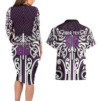 Custom Aotearoa Rangitane Couples Matching Long Sleeve Bodycon Dress and Hawaiian Shirt Maori Tribal Pattern Mix Poutama LT05 - Polynesian Pride