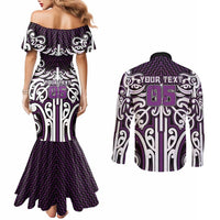 Custom Aotearoa Rangitane Couples Matching Mermaid Dress and Long Sleeve Button Shirt Maori Tribal Pattern Mix Poutama