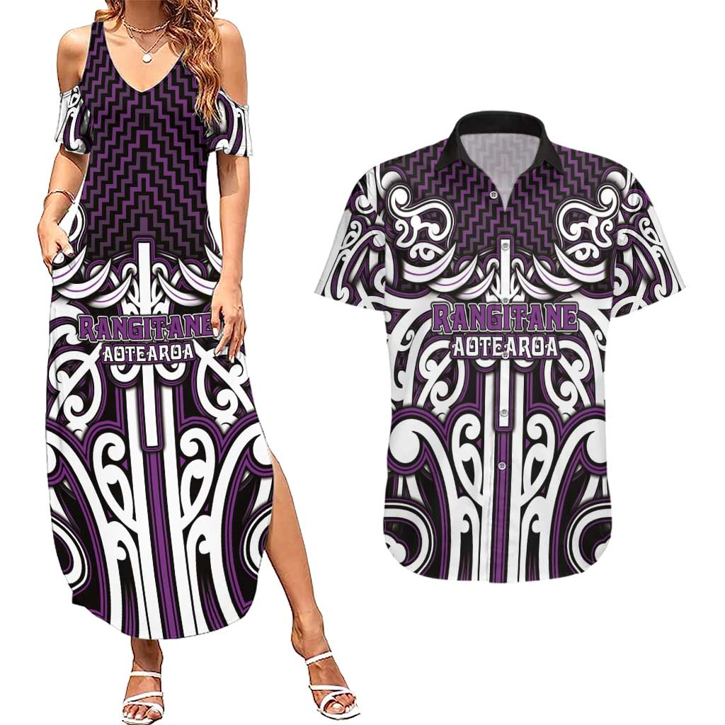 Custom Aotearoa Rangitane Couples Matching Summer Maxi Dress and Hawaiian Shirt Maori Tribal Pattern Mix Poutama
