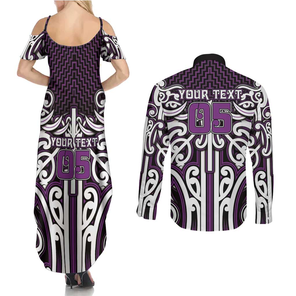 Custom Aotearoa Rangitane Couples Matching Summer Maxi Dress and Long Sleeve Button Shirt Maori Tribal Pattern Mix Poutama