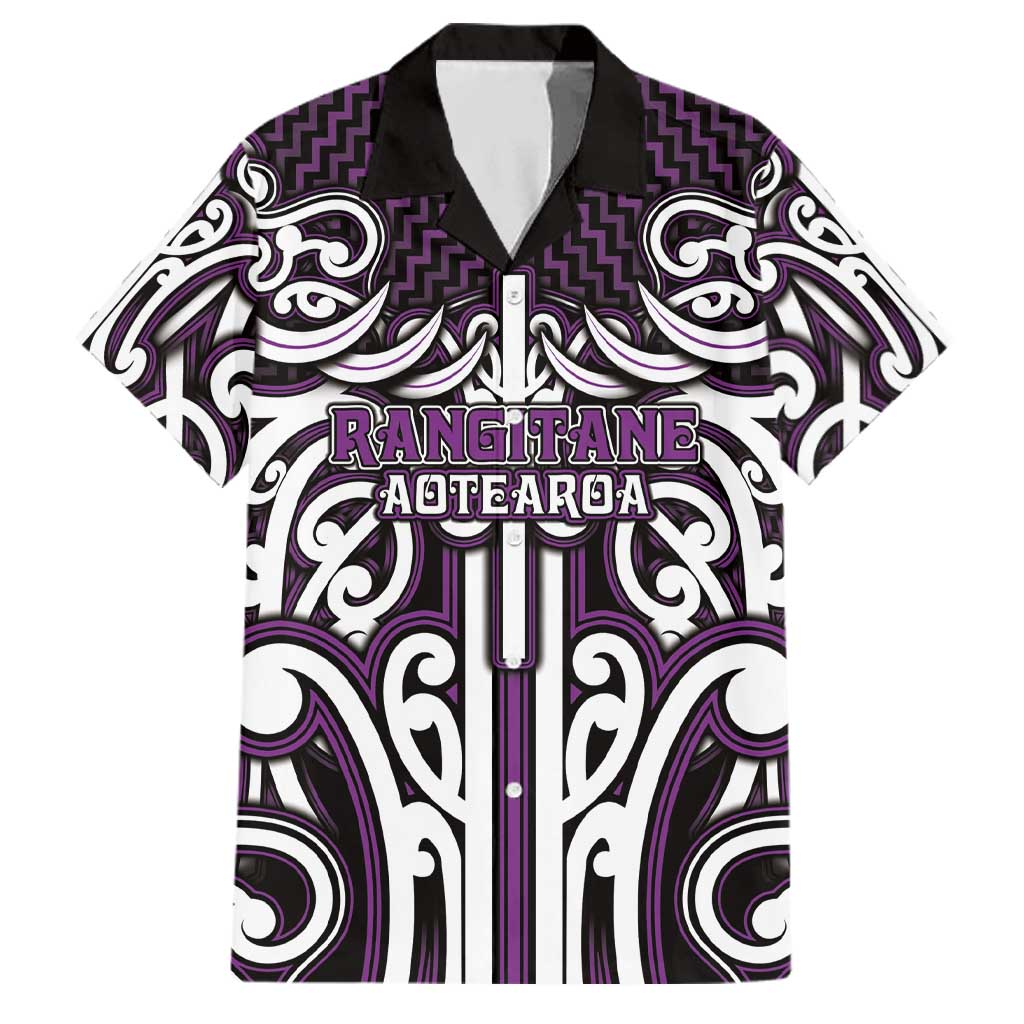 Custom Aotearoa Rangitane Family Matching Off Shoulder Maxi Dress and Hawaiian Shirt Maori Tribal Pattern Mix Poutama LT05 Dad's Shirt - Short Sleeve Purple - Polynesian Pride