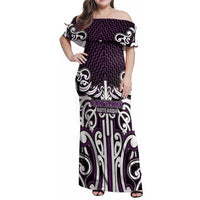 Custom Aotearoa Rangitane Family Matching Off Shoulder Maxi Dress and Hawaiian Shirt Maori Tribal Pattern Mix Poutama LT05 Mom's Dress Purple - Polynesian Pride