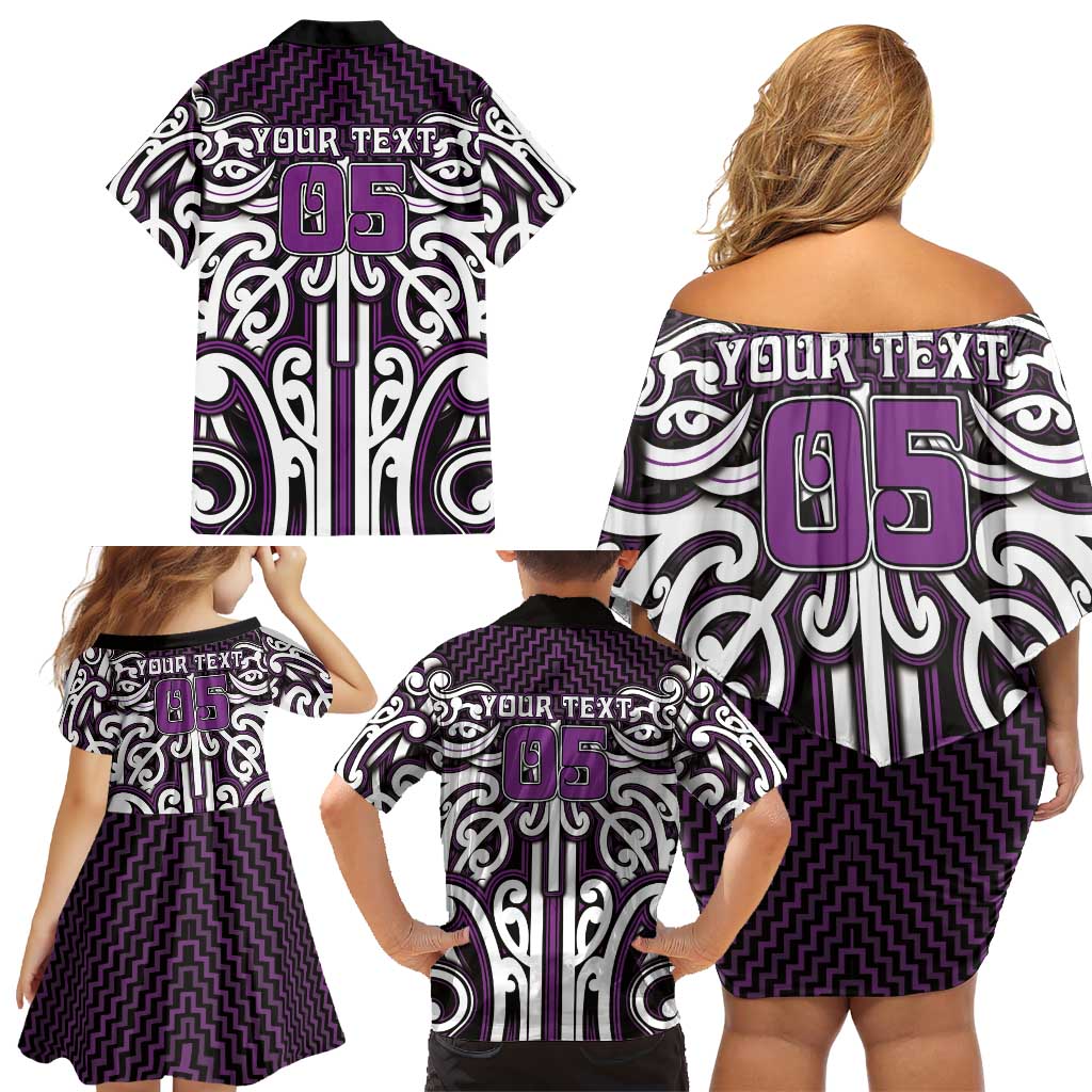 Custom Aotearoa Rangitane Family Matching Off Shoulder Short Dress and Hawaiian Shirt Maori Tribal Pattern Mix Poutama LT05 - Polynesian Pride