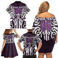 Custom Aotearoa Rangitane Family Matching Off Shoulder Short Dress and Hawaiian Shirt Maori Tribal Pattern Mix Poutama LT05 - Polynesian Pride