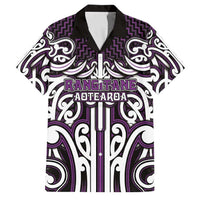 Custom Aotearoa Rangitane Family Matching Off Shoulder Short Dress and Hawaiian Shirt Maori Tribal Pattern Mix Poutama LT05 Dad's Shirt - Short Sleeve Purple - Polynesian Pride