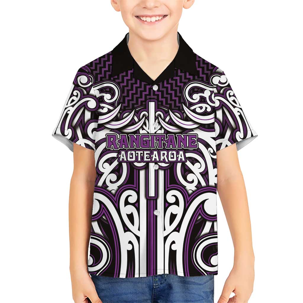 Custom Aotearoa Rangitane Family Matching Summer Maxi Dress and Hawaiian Shirt Maori Tribal Pattern Mix Poutama LT05 Son's Shirt Purple - Polynesian Pride