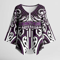 Custom Aotearoa Rangitane Kimono Sleeve Blouse Maori Tribal Pattern Mix Poutama LT05 Female Purple - Polynesian Pride