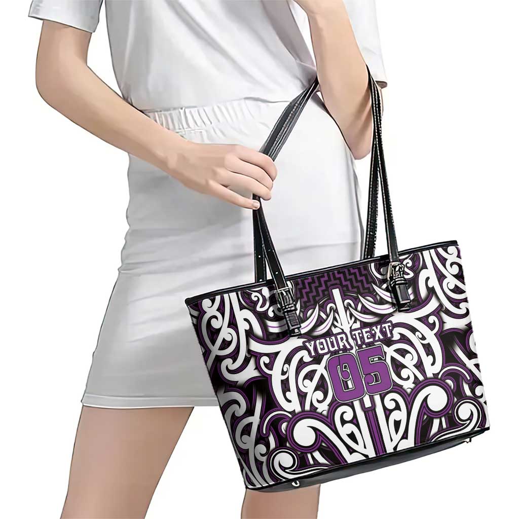 Custom Aotearoa Rangitane Leather Tote Bag Maori Tribal Pattern Mix Poutama