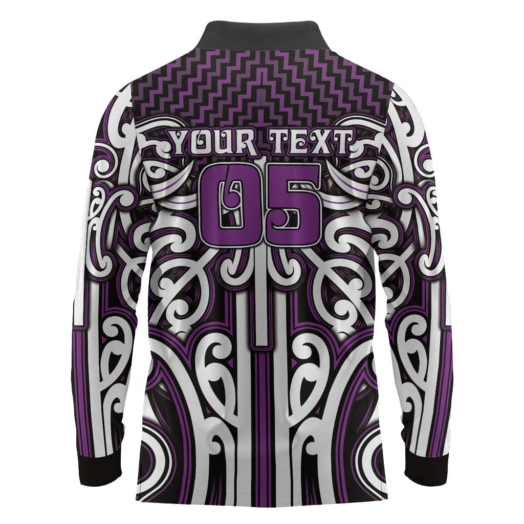 Custom Aotearoa Rangitane Long Sleeve Polo Shirt Maori Tribal Pattern Mix Poutama