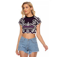 Custom Aotearoa Rangitane Raglan Cropped T Shirt Maori Tribal Pattern Mix Poutama LT05 Female Purple - Polynesian Pride