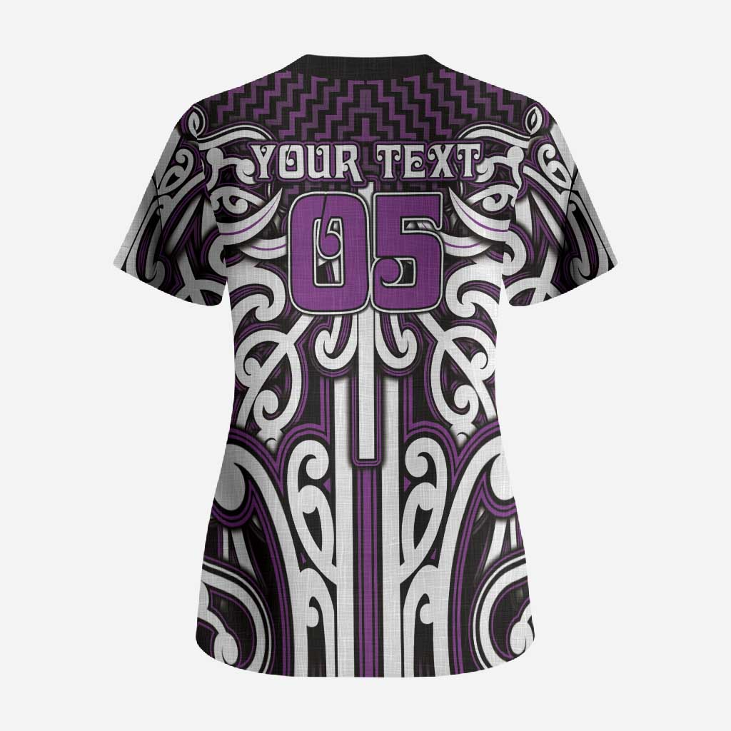 Custom Aotearoa Rangitane Scrub Top Maori Tribal Pattern Mix Poutama