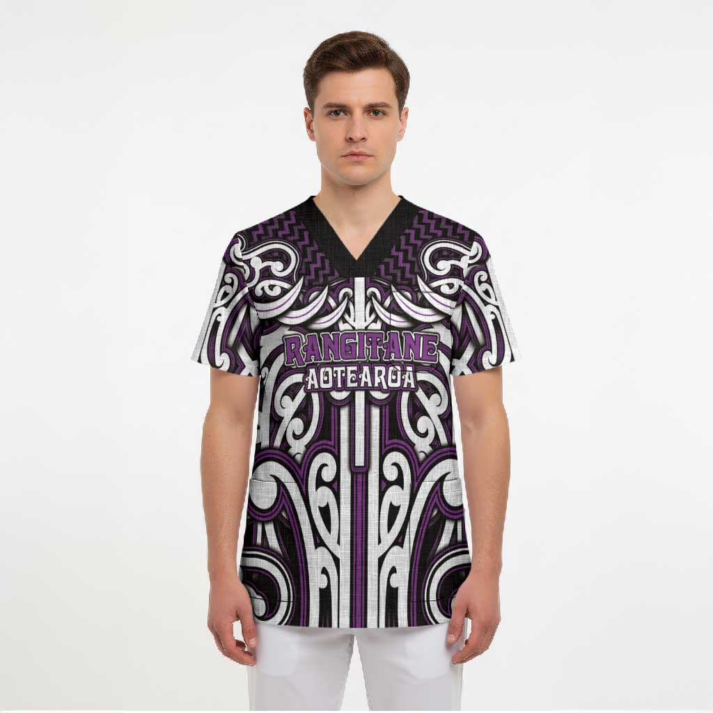 Custom Aotearoa Rangitane Scrub Top Maori Tribal Pattern Mix Poutama