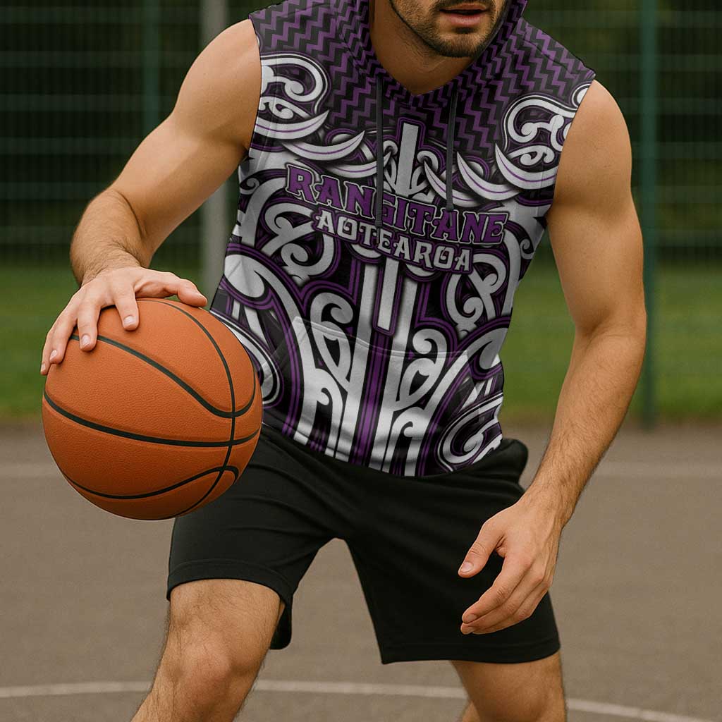 Custom Aotearoa Rangitane Sleeveless Hoodie Maori Tribal Pattern Mix Poutama