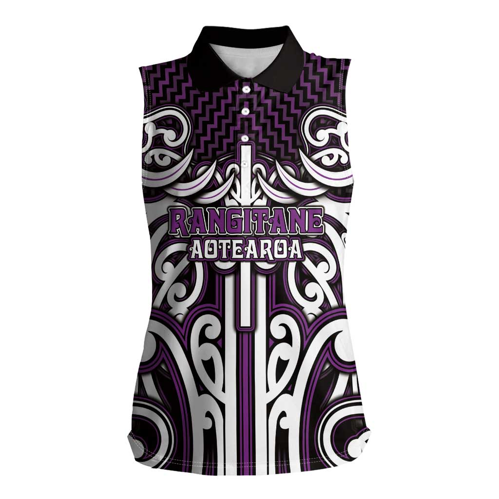 Custom Aotearoa Rangitane Women Sleeveless Polo Shirt Maori Tribal Pattern Mix Poutama