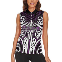 Custom Aotearoa Rangitane Women Sleeveless Polo Shirt Maori Tribal Pattern Mix Poutama
