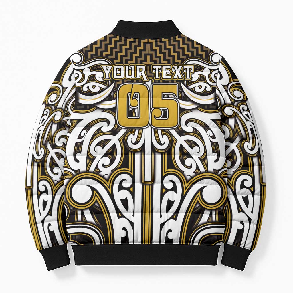 Custom Aotearoa Taranaki Bomber Puffer Jacket Maori Tribal Pattern Mix Poutama