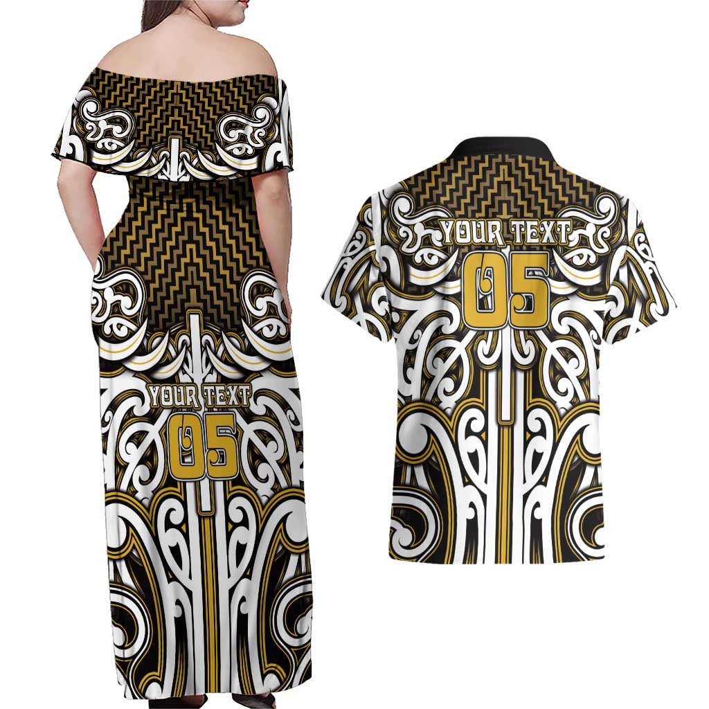 Custom Aotearoa Taranaki Couples Matching Off Shoulder Maxi Dress and Hawaiian Shirt Maori Tribal Pattern Mix Poutama LT05 - Polynesian Pride