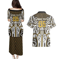 Custom Aotearoa Taranaki Couples Matching Puletasi and Hawaiian Shirt Maori Tribal Pattern Mix Poutama
