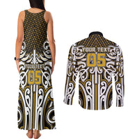 Custom Aotearoa Taranaki Couples Matching Tank Maxi Dress and Long Sleeve Button Shirt Maori Tribal Pattern Mix Poutama