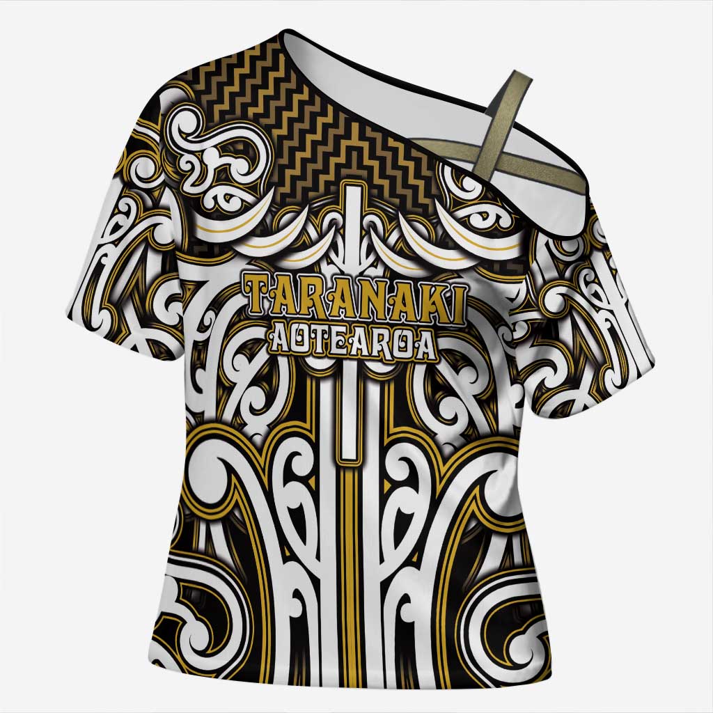 Custom Aotearoa Taranaki Cross Shoulder Shirt Maori Tribal Pattern Mix Poutama