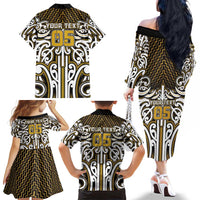 Custom Aotearoa Taranaki Family Matching Off The Shoulder Long Sleeve Dress and Hawaiian Shirt Maori Tribal Pattern Mix Poutama LT05 - Polynesian Pride