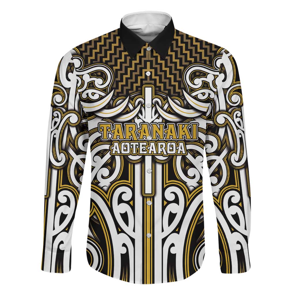 Custom Aotearoa Taranaki Family Matching Off Shoulder Maxi Dress and Hawaiian Shirt Maori Tribal Pattern Mix Poutama LT05 Dad's Shirt - Long Sleeve Yellow - Polynesian Pride