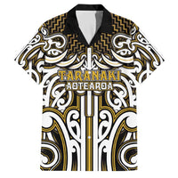 Custom Aotearoa Taranaki Family Matching Off Shoulder Short Dress and Hawaiian Shirt Maori Tribal Pattern Mix Poutama LT05 Dad's Shirt - Short Sleeve Yellow - Polynesian Pride