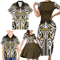 Custom Aotearoa Taranaki Family Matching Short Sleeve Bodycon Dress and Hawaiian Shirt Maori Tribal Pattern Mix Poutama LT05 - Polynesian Pride
