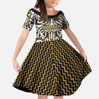 Custom Aotearoa Taranaki Family Matching Summer Maxi Dress and Hawaiian Shirt Maori Tribal Pattern Mix Poutama LT05 Daughter's Dress Yellow - Polynesian Pride