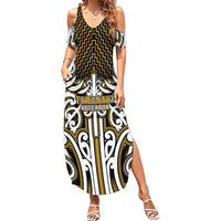 Custom Aotearoa Taranaki Family Matching Summer Maxi Dress and Hawaiian Shirt Maori Tribal Pattern Mix Poutama LT05 Mom's Dress Yellow - Polynesian Pride