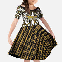 Custom Aotearoa Taranaki Kid Short Sleeve Dress Maori Tribal Pattern Mix Poutama