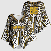 Custom Aotearoa Taranaki Kimono Sleeve Blouse Maori Tribal Pattern Mix Poutama