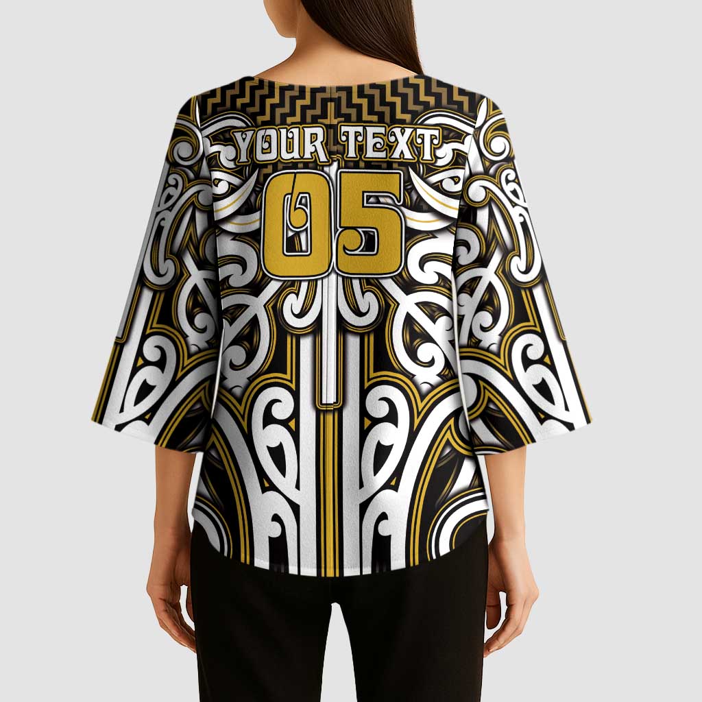 Custom Aotearoa Taranaki Kimono Sleeve Blouse Maori Tribal Pattern Mix Poutama