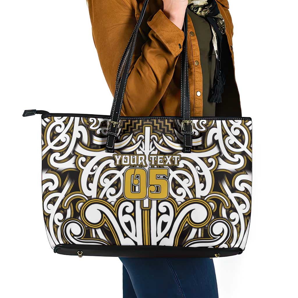 Custom Aotearoa Taranaki Leather Tote Bag Maori Tribal Pattern Mix Poutama
