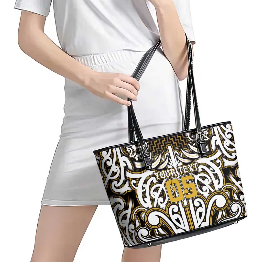 Custom Aotearoa Taranaki Leather Tote Bag Maori Tribal Pattern Mix Poutama