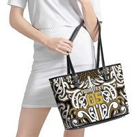 Custom Aotearoa Taranaki Leather Tote Bag Maori Tribal Pattern Mix Poutama