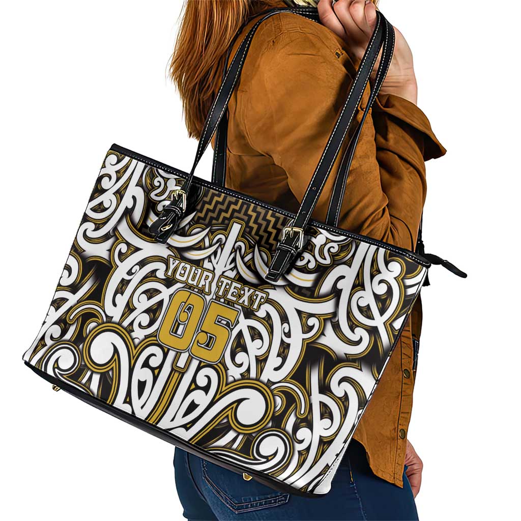 Custom Aotearoa Taranaki Leather Tote Bag Maori Tribal Pattern Mix Poutama